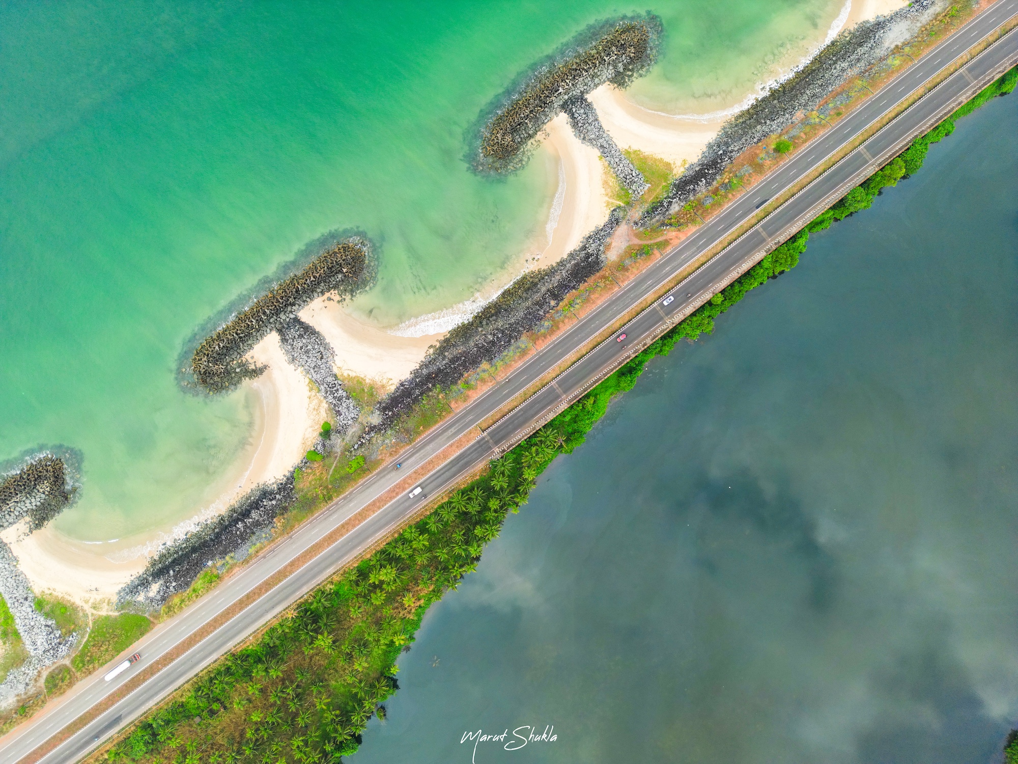 Maravanthe coastline aerial, Karnataka